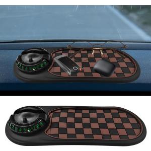 Multifunction Car Anti-Slip Mat, Universal Rotatable Auto Dashboard Phone Holder Accessory with Temporary Parking Number, Car Anti Slip Organizer Pad for Phones, Keys, Sunglasses (BrownBlack)