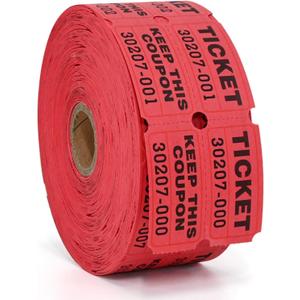 L LIKED Raffle Tickets Double Rolls 1000 Per Roll 50/50 Raffle Tickets for Events,Carnivals, Entry, Class Reward, Prizes(Red)