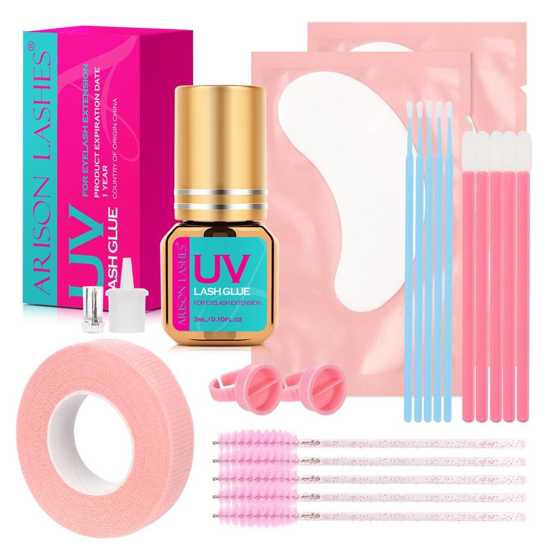 UV Lash Glue Kit 0.5-1Sec Dry Waterproof Strong Bond for Eyelash Extensions -Ultra Violet Lash Gel Glue for Professional Use Only(3Ml) (3Clear)