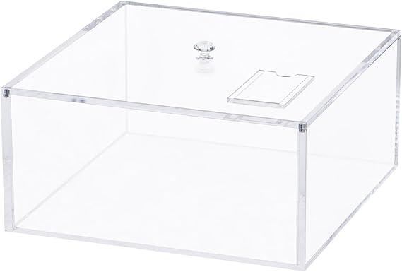Large Acrylic Box Clear Acrylic Box with Lid Plastic Square Cube containers Storage Box 9.8x9.8x 4.7 Inches /25X25X12 CM for Candy Pill and Tiny Jewelry