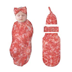 Figtihw Meat Food Swaddle Blankets Newborn Receiving Blanket Baby Swaddle Wrap with Headband Hat Set for Baby Girls Boys