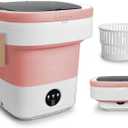 Portable Washing Machine, Mini 16L Foldable Washer and Dryer with 3 Modes Deep Cleaning, Upgraded Small Collapsible Laundry for Hotel, Apartment, Home and Travel - Pink