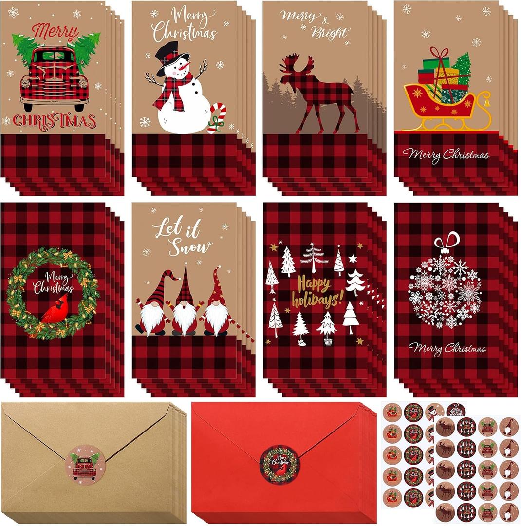 Funrous 40 Pack Christmas Money Cards Merry Christmas Cash Gift Cards Holder Winter Holiday Snowman Santa Claus Card Holder with Envelopes and Stickers for Xmas Decoration Party Favors (Classic Style)