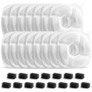 30 Pcs Cat Water Fountain Filter, 15 Pack Replacement Filters & 15 Pack Pre-Filter Sponges Fit for Veken 67oz, 95oz, 135oz & 118oz MIUZZY Pet Dog Water Dispenser