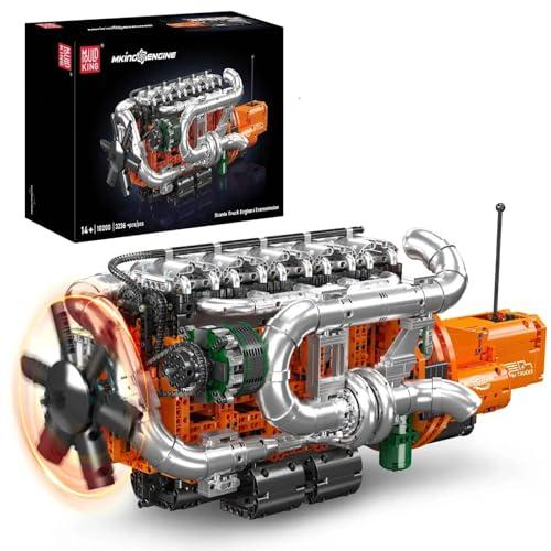 Mould King 10200 V8 Engine Model Kit for Truck, MOC Engine Model Kit with Transmisslon, Engineering Model Building Kit with Battery 3236 PCS