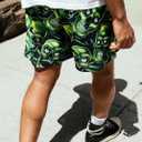 MECH-ENG Men's Graphic Print Mesh Athletic Shorts Basketball Streetwear Lightweight Drawstring Shorts with Pockets (Green, S)