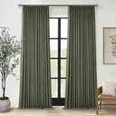 Olive Green Pleated Linen Blackout Curtains 90 Inches Long for Bedroom Living Room Pinch Pleat Black Out Thermal Insulated Ring Hooks Back Tab Room Darkening Drapes Dark Green Curtains with Liner (40"W x 90"L (Pack of 2))
