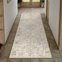 2x6 Washable Neutral Runner Rug Beige Hallway Kitchen Non-Slip Low Pile Floral Carpet Vintage Soft Thin Throw Rug for Bathroom Bedroom Entryway Laundry Dining Room