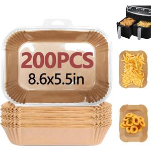 200PCS Air Fryer Liners for Ninja, 8.6 x 5.5 inch Disposable Air Fryer Paper Dual Basket, Non-Stick Unbleached Parchment Paper Baking Accessories Liners for Natural Ninja DZ201 DZ401