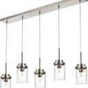 MELUCEE 5 Lights Kitchen Island Lighting Modern Linear Chandeliers for Dining Room, Industrial Brushed Nickel Pendant Light Fixtures Ceiling Hanging with Clear Glass Shade, 37.0 Inches Length, 5 Lights-1 Pack Linear