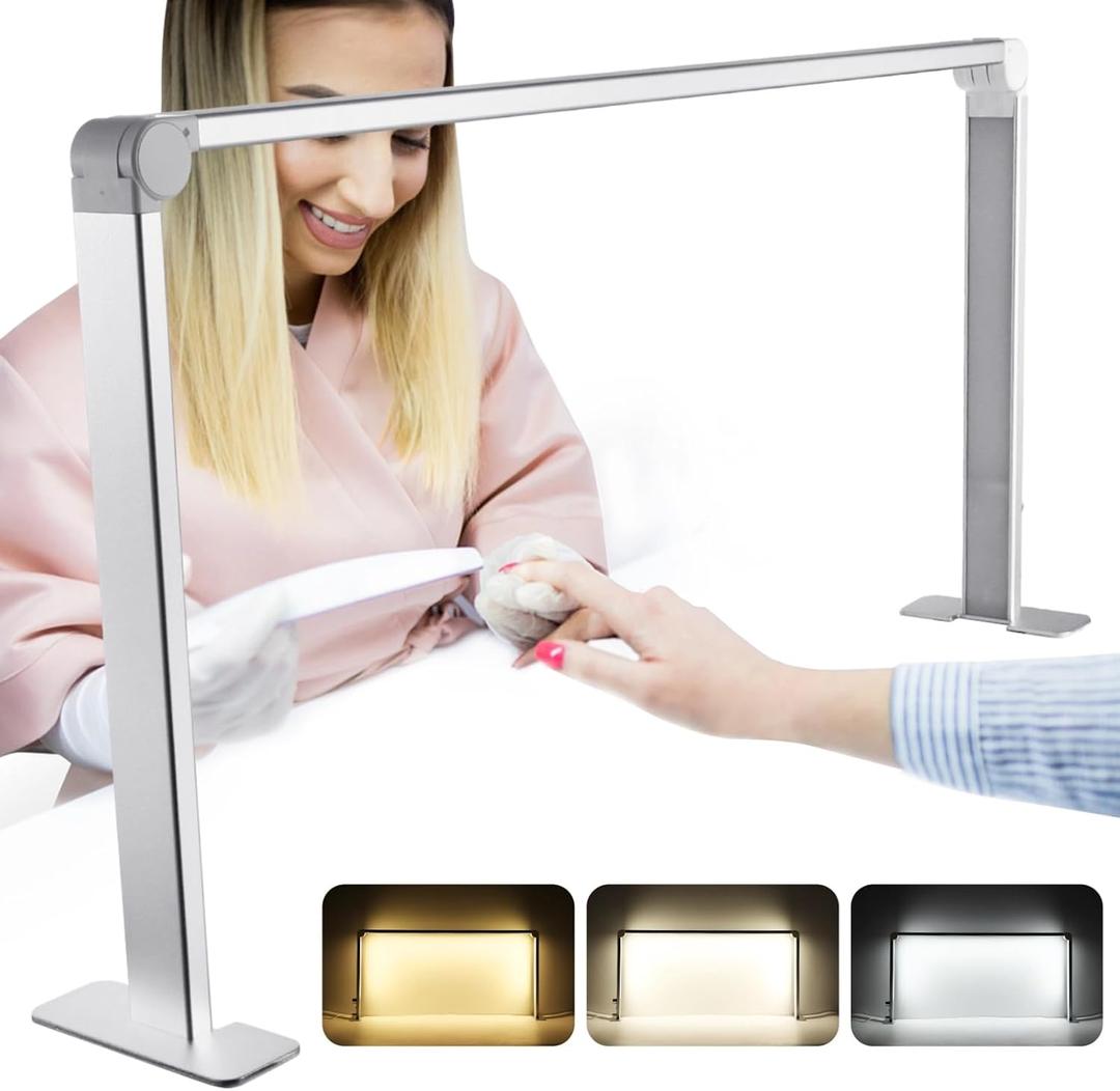 Nail Table Light Foldable - Nail Light for Desk, Square Led Frame Manicure Nail Desk Lamp for Tattoo Lash Tech, 3 Color Temperature 4000k-6500k