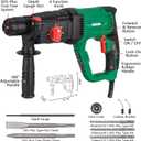 1" SDS-Plus Lightweight Rotary Hammer Drill, 9 Amp 4 Functions Corded Variable Speed Rotomartillo with Safety Clutch for Concrete, Includes 3 Drill Bits,2 Chisels,Carrying Case