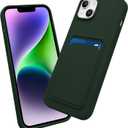 2 x for iPhone 14 Plus Case with Card Holder, Slim Fit Durable Protective Card Slot Phone Case for Apple iPhone 14 Plus 6.7" - Dark Green