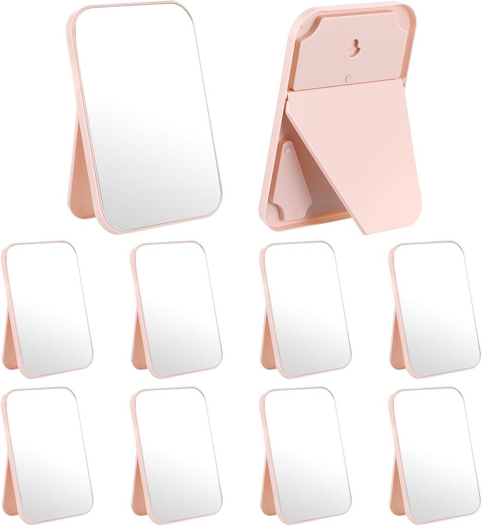 10Pcs Desktop Makeup Mirror, Spa Party Mirrors, 8 Inch Portable Folding Mirror, Pink Favors Makeup Mirrors for Sleepover Slumber Birthday Favors Gift