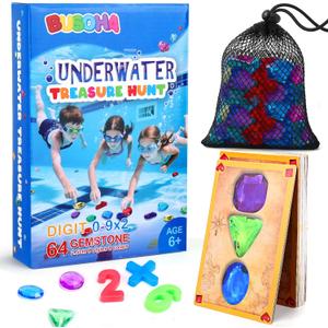 BUSOHA Diving Pool Hunt Gem Toys - 6 in 1 Underwater Seek and Find Gems Game Tic Tac Toe Board Games Kids Swiming Pool Toys with Mesh Bag Water Gifts for Boys Girls Age 6 7 8 9 10 11 12 (Colorful)