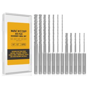 12PCS SDS Plus Rotary Hammer Drill Bits Set, Masonry Drill Bits for Concrete, Stone, Brick and Block, 1/8"-1/2"