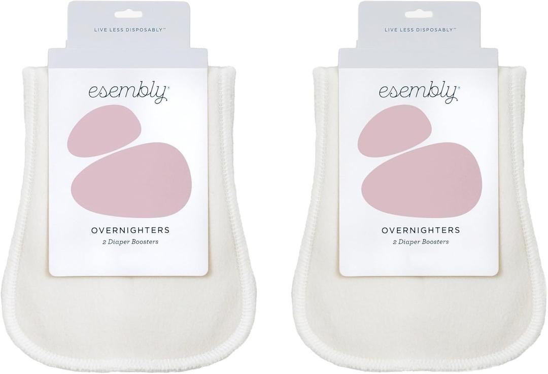 Esembly Overnighters  Organic Cotton Cloth Diaper Booster Inserts with Stay-Dry Fleece  Reusable Nighttime Absorbency Doublers for Heavy Wetters  One Size, Pack of 4