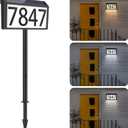 MAXvolador Solar Powered Address Sign House Numbers Waterproof, 3-Color Lighting Modes LED Illuminated Address Plaque with Stakes, Outdoor Address Number