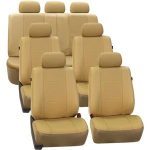 FH Group Three Row Car Seat Covers Deluxe Leatherette with 7 Seater, Airbag Compatible and Rear Split Bench Universal Fit for Cars Trucks & SUVs (Beige)