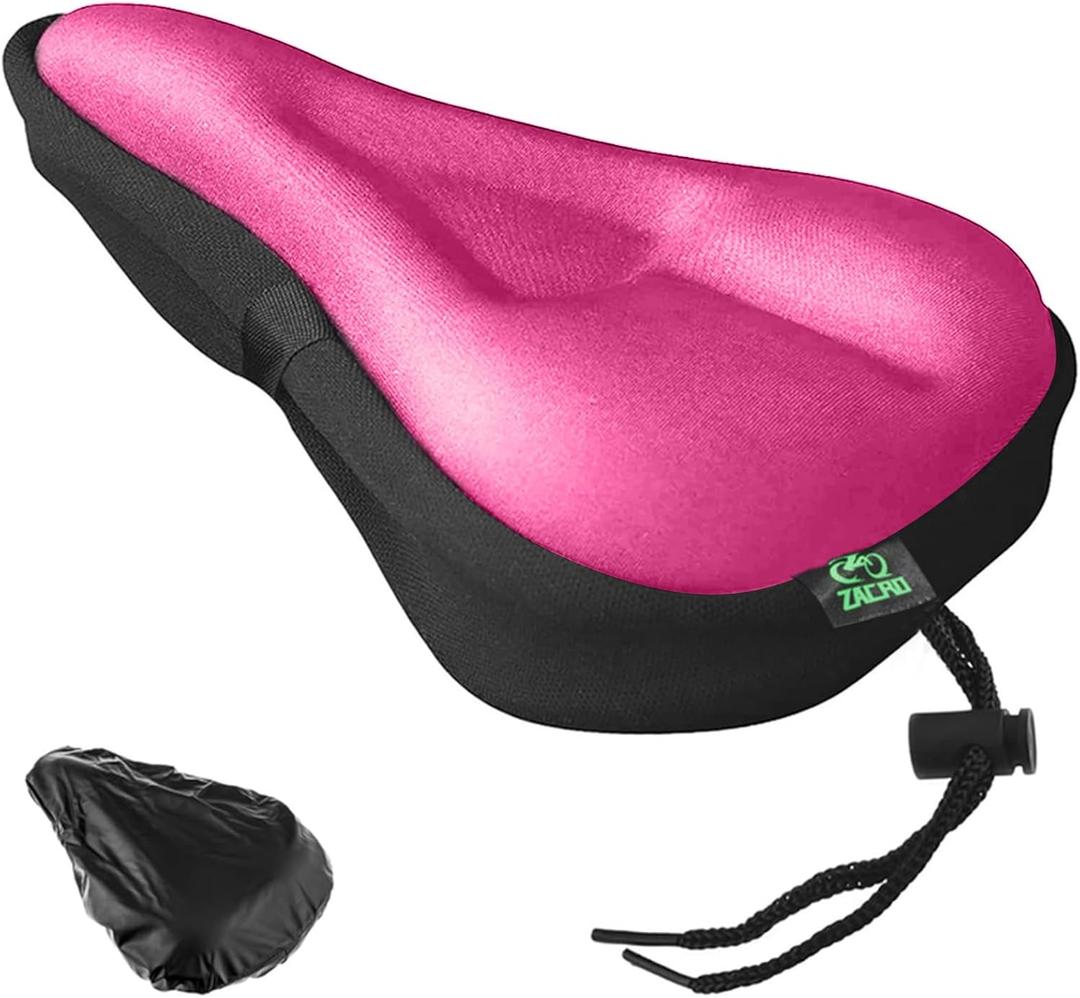 Zacro Bike Seat Cushion - Gel Padded Bike Seat Cover for Men Women Comfort, Extra Soft Exercise Bicycle Seat Compatible with Peloton, Outdoor & Indoor Bike Saddles (Pink)