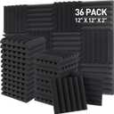 Sound Proof Foam Panels - 12 x 12 x 2 Inches 36 Pack Wedges Acoustic Foam Panels Sound Proofing Padding for Walls and Ceiling High Density Foam Studio Foam (Black) (12 x 12 x 2 Inches36 sq ft, Black - 36 Pack Wedge Panels)