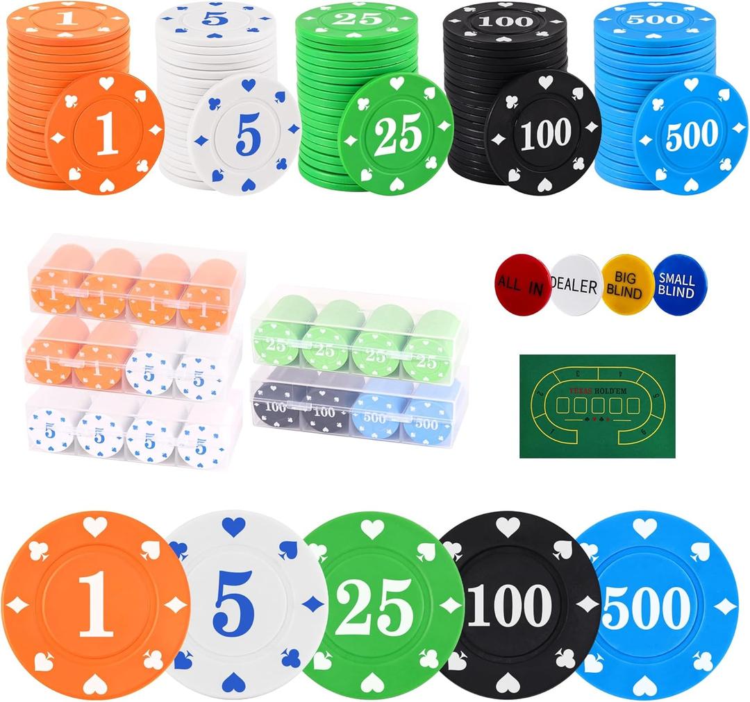 Plastic Poker Chips Set with Storage Box for Blackjack, Texas Hold'em, Night Poker Games