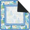 Blue Chinoiserie Mahjong Mats - Blue Preppy Mahjong Mat for Table, 31.5 x 31.5 inches