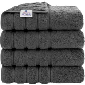 American Soft Linen Luxury 4 Piece Bath Towel Set, 600 GSM 100% Cotton Turkish Bath Towels for Bathroom, 27x54 in Large Bathroom Shower Towels, Dark Gray