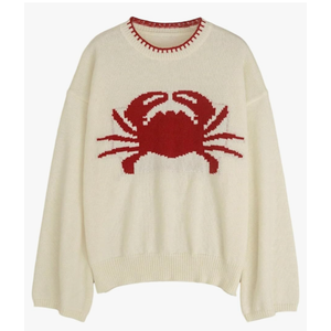Women's Oversized Sweater Y2K Graphic Crab Print Crew Neck Knit Sweater Pullover, Size XXL