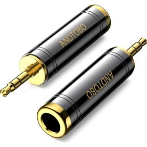 ANDTOBO 1/4'' to 3.5 mm Stereo Pure Copper Headphone Adapter, 3.5 mm(1/8'') Plug Male to 6.35 mm (1/4'') Jack Female Stereo Adapter for Headphone, Amp Adapter, Black 2-Pack
