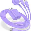 for Apple Watch Charger Fast Charging,3 in 1 Multi Chargers Cable with 20W USB C Charger, iWatch Charger Cord 6FT for iWatch Series Ultra2/SE/10/9/8/7/6/5/4/3/iPhone 15 16 Pro Max/14/13/12/11(Purple)