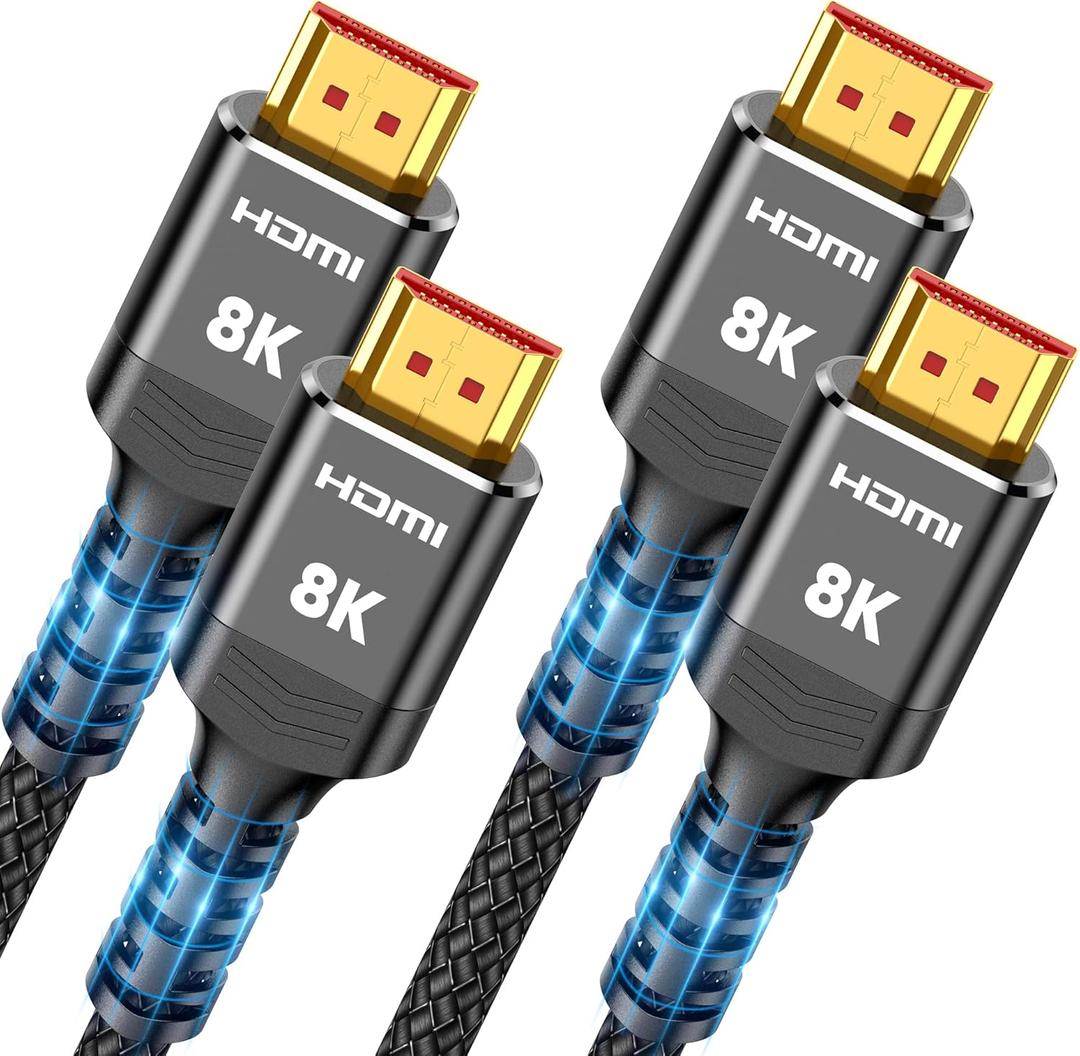 Highwings 8K HDMI 2.1 Cable 2-Pack 15FT, Slim Ultra High Speed HDMI Braided Cord-48Gbps,4K@120Hz 8K@60Hz, HDCP 2.2&2.3, Dynamic HDR,eARC,DTS:X,RTX 3090,Compatible with Roku TV/HDTV/PS5/Blu-ray (Black)