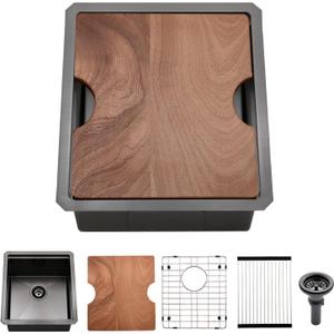 Black Undermount Bar Sink, 15 x 17 Inch Black Stainless Steel Undermount Kitchen Sink Single Bowl 16 Gauge Wet Bar Prep Basin