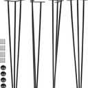 SPACEEUP 30" Hairpin Table Legs, 4PCS Coffee Desk Legs with Rubber Floor Protectors, 880lbs Load Capacity, Heavy Duty Black Metal Furniture Legs 3 Rods for DIY Bench Desk Dining End Table Chairs