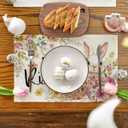 Artoid Mode Bunny Rabbit Eggs Flowers Easter Placemats Set of 4, 12x18 Inch Seasonal Spring Holiday Table Mats for Party Kitchen Dining Decoration