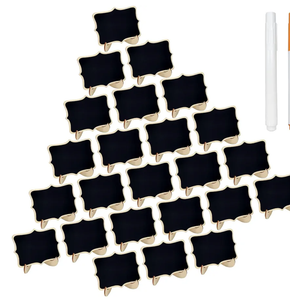 12 Pcs Wooden Mini Chalkboards Signs for Food Signs, Wedding Signs, Message Signs, Event Decorations, and Include Wave-Shaped Board, Wooden Stand, 1 Marker. Pack of 4