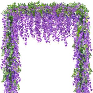 Sggvecsy 6Pcs Wisteria Garland Artificial Flowers Garland Fake Hanging Wisteria Vines Rattan Silk Hanging Flower Vines for Home Garden Outdoor Wedding Arch Party Ceremony Total 35.4Ft (Purple)