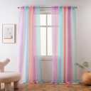 Yancorp Sheer Curtain 2 Panels Semi Bedroom Curtains 63 inches Length Linen Rainbow Ombre Curtains Rod Pocket Drapes Girls Living Room Mermaid Bedroom Nursery Kids Window Decor(Rainbow, 52"x63")