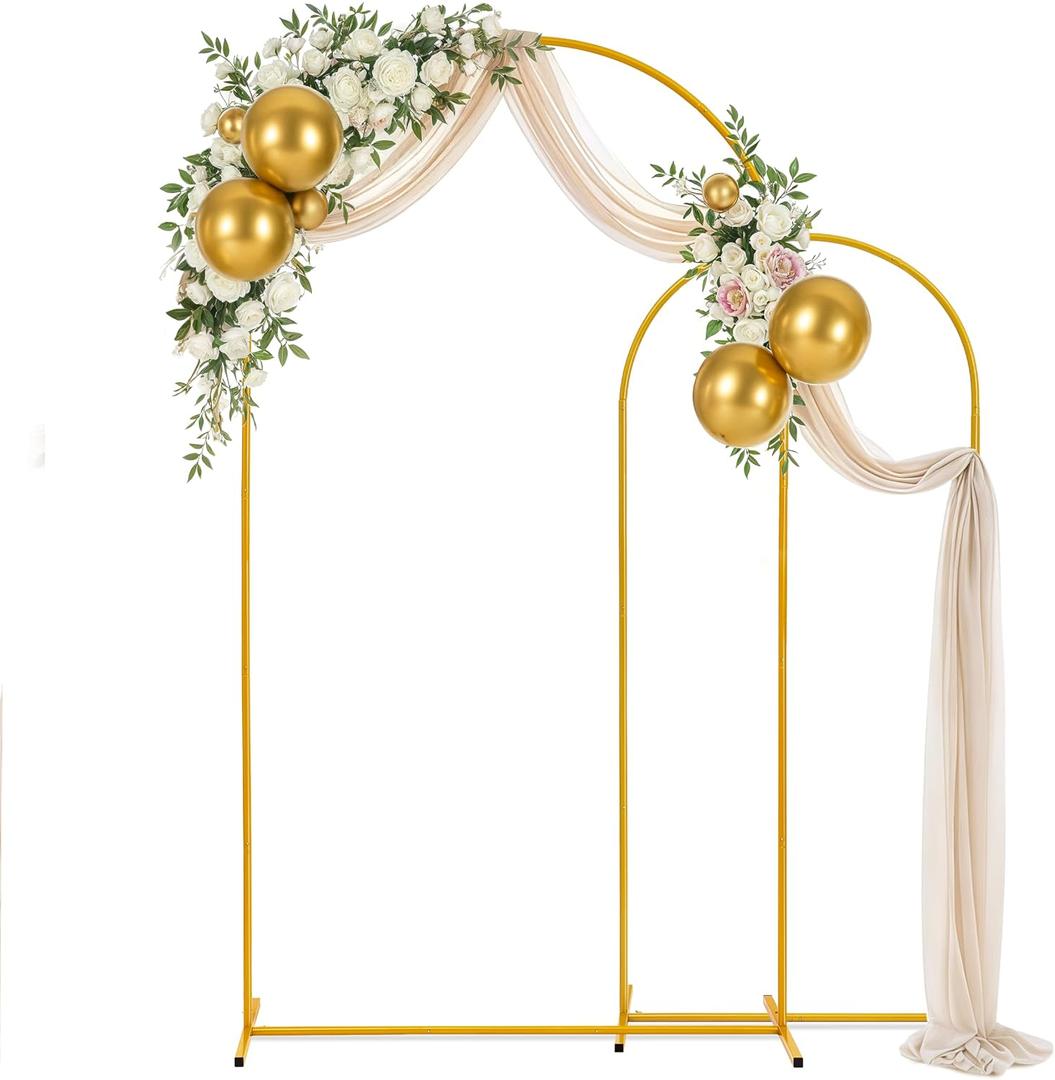 Gold Metal Arch Backdrop Stand for Wedding & Birthday Party Decorations, Foldable Balloon Arch Frame with Easy Assembly, Photo Booth Backdrop Dcor with Fairy Lights Options