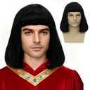 Unisex Natural Black Straight Flip in Short Full Bang Realistic Halloween Costume Cosplay Synthetic Bob Wig