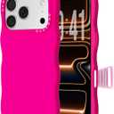 ORNARTO for iPhone 17 Pro Case 6.3", Wavy Liquid Silicone Shockproof Drop Protection Cover with Camera Control Button, Skin-Friendly Microfiber Lining  Hot Pink