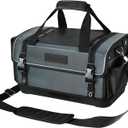 Heavy Duty Tool Bag with Wide Mouth, Full-Open Tool Bag, Tool Box Organizer Storage, Tool Tote with Adjustable Shoulder Strap, Portable, Waterproof, Multi-Pockets, Molded Base, Blue-grey