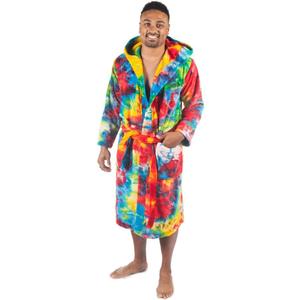 Forever Lazy Bathrobes for Women and Men, Hooded, Soft, Fuzzy Coral Fleece, M, Tie Dye