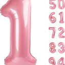 40 Inch Pearlescent Pink 1 Balloon for First Birthday, 1st Number Balloons Birthday Decorations for Girl Kids Toddler Baby, One Giant Number 1 Balloon
