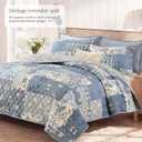 BLOOMHAVEN Quilt Set King Size, Patchwork Blue Floral Quilt Sets, Reversible Bedspread Lightweight and Breathable for All Seasons, Soft Quilted Bedspread with 2 Pillow Shams