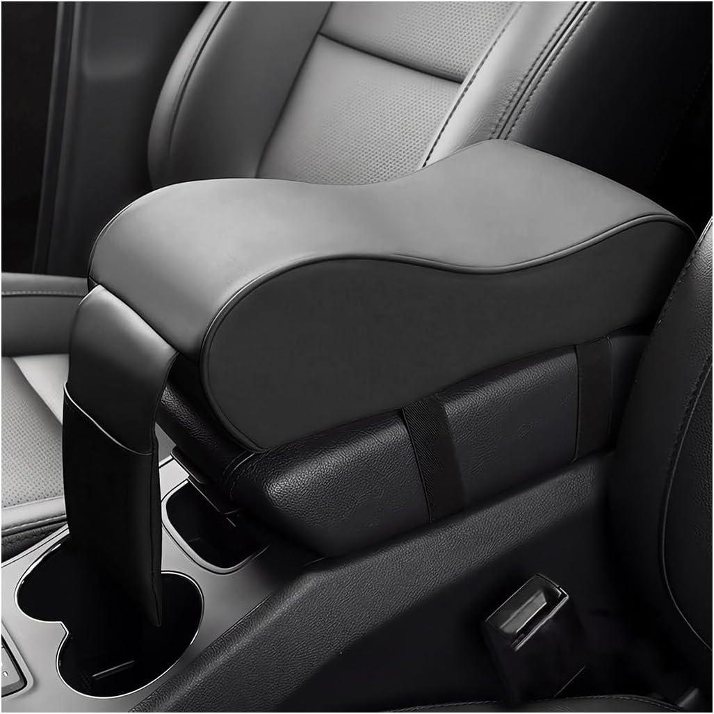 Car Armrest Cushion, Soft Memory Foam Auto Armrest Pillow with Storage Bag, Leather Center Console Arm Rest Padded Cushion with Phone Holder, Universal Car Accessories (Black)