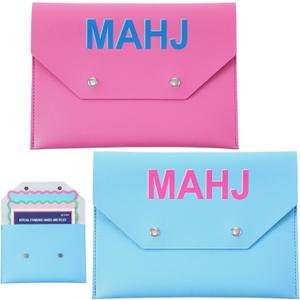 2 Leather Mahjong Card Clutch Holder Pouch for Cards Mahjong Accessories 8x6 Inch Protective Cover Case with Secure Closure Ideal Gift for Lover Playing Game Night Hot (Hot Pink,Navy Blue)
