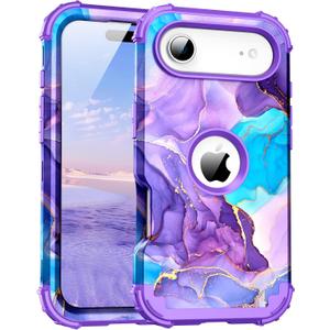 for iPhone Air Case,Three Layer Heavy Duty Shockproof Hybrid Hard Plastic Bumper Soft Silicone Rubber Drop Protective Cover Case for iPhone 17 Air 6.5",Purple