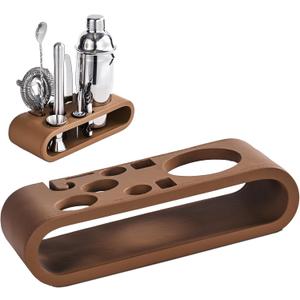 Leather Brown 9-Piece Bar Tool Holder Stand for Bartender Kit Storage Display (Bar Tools are Not Included), Resin Cocktail Shaker Set Holder, Free Standing Bartender Tool Holder