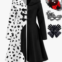 Mecamelon Girls Vintage Halloween Costume Dress Up Dalmatian Print Outfit, White, 7 Years